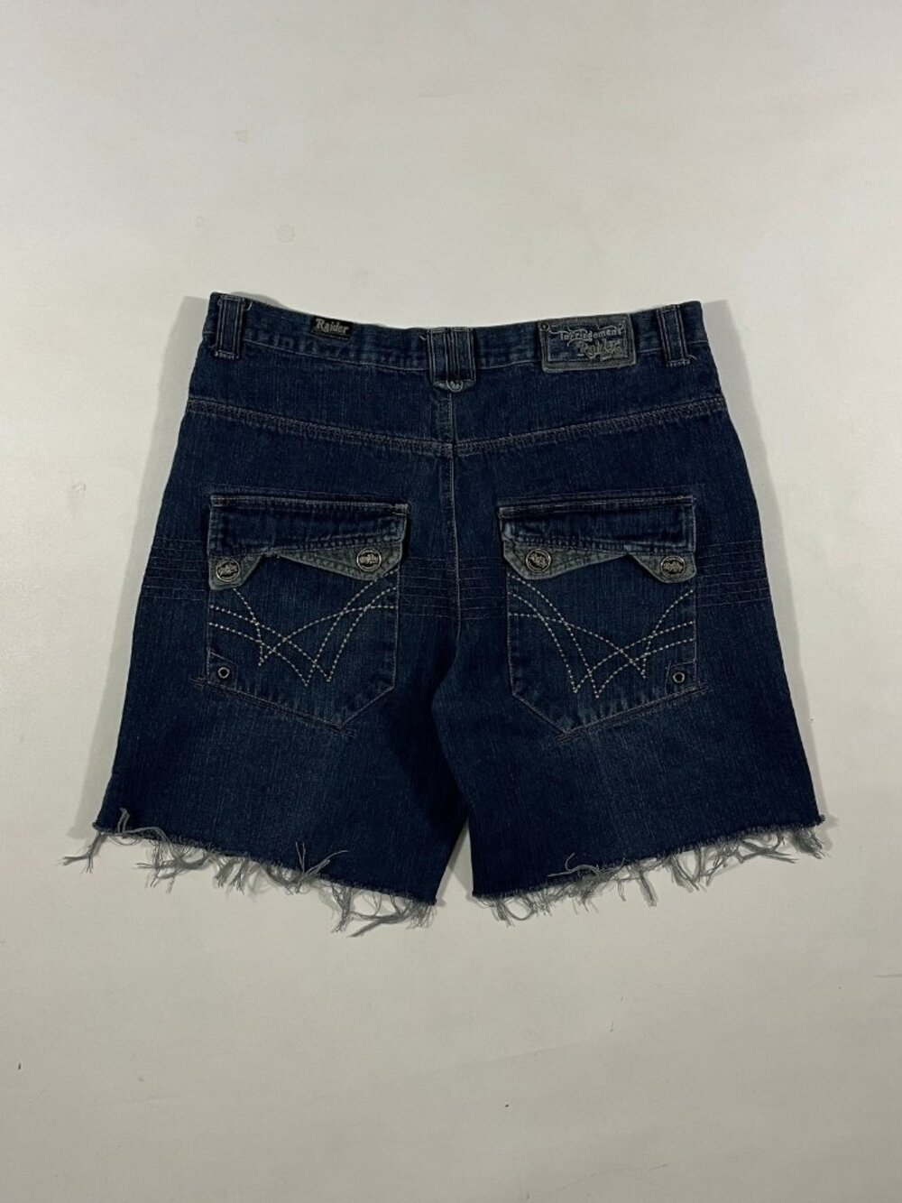 Y2K Infringement Raider Jean Co Dark Wash Baggy Cutoff Denim Jorts 36